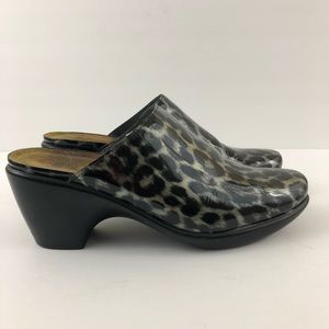 NAOT Shoes Black Womens Animal Print Patent Leather Mules Slip On Size E…